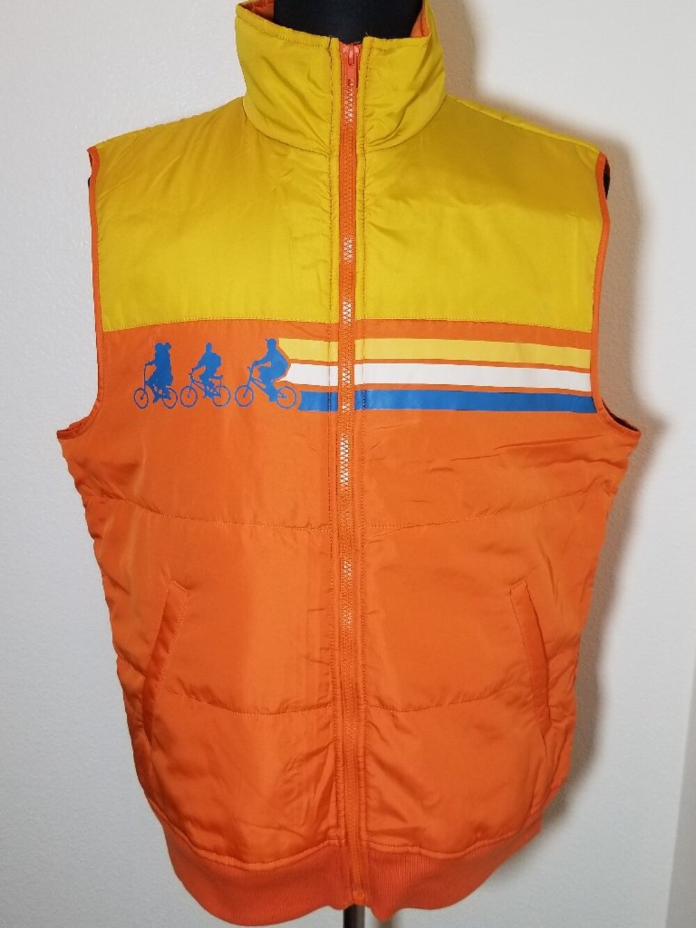 Stranger Things Puffer Vest Mens L Retro Orange Yellow Netflix Will Eleven Hop